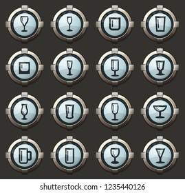 Glasses and cups vector icons in the stylish round buttons for mobile applications and web