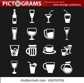 glasses and cups vector icons for user interface design