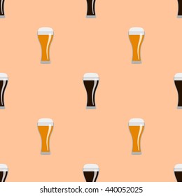 Glasses of dark and wheat beer. Seamless pattern.