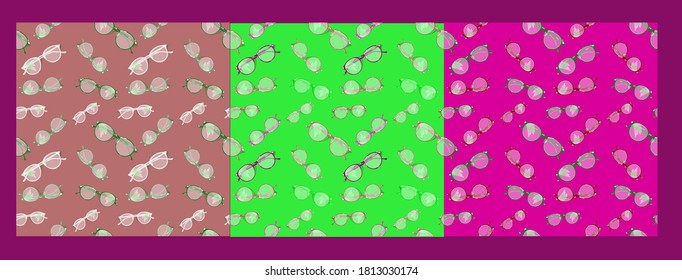 Glasses in different colorsmseamles pattern set. Vector illustration.
