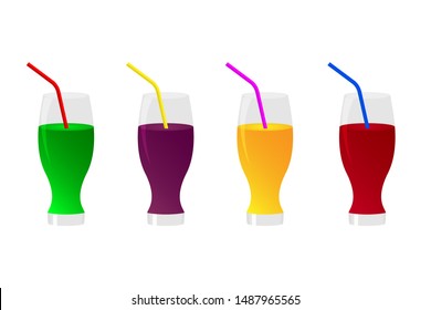 Glasses with different juices isolated on white. Vector set