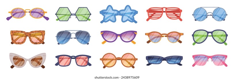 Glasses of Different Shape and Color for Sun Shine Protection Vector Set