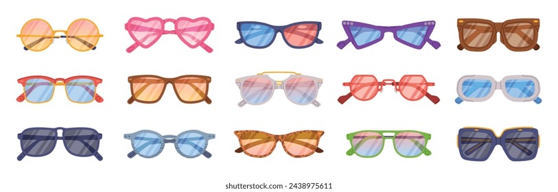 Glasses of Different Shape and Color for Sun Shine Protection Vector Set