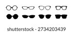 Glasses different shapes. Vector collection of modern eyeglasses. various stylish sunglasses and eyeglasses silhouettes . Set glasses sunglasses  Vector . eps10