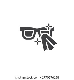Icono vectorial de desinfección de lentes. signo plano relleno para concepto móvil y diseño web. Icono de glifo de gafas de limpieza. Símbolo, ilustración del logotipo. Gráficos vectoriales