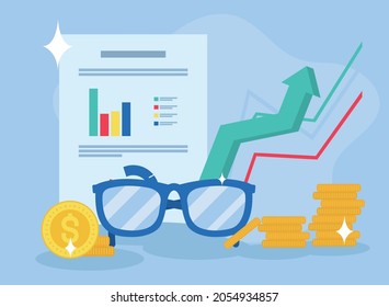 documento de gafas y monedas del tema de auditoría