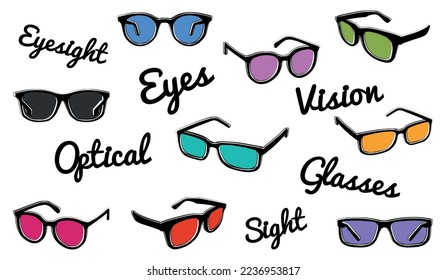 Glasses Doodle Icons Set - Different Vector Illustrations Isolated On White Background