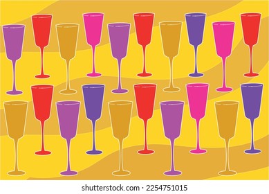 glasses with drinks and cocktails on a colored alcohol background