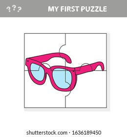 Glasses. Education paper game for preshool children. Vector illustration. My first puzzle