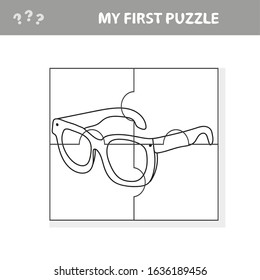 Glasses. Education paper game for preshool children. Vector illustration. My first puzzle and coloring book