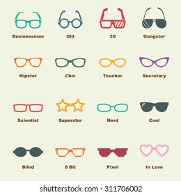 glasses elements, vector infographic icons