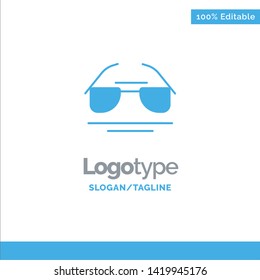 Glasses, Eye, View, Spring Blue Solid Logo Template. Place for Tagline