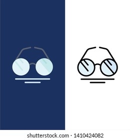 Glasses, Eye, View, Spring  Icons. Flat and Line Filled Icon Set Vector Blue Background