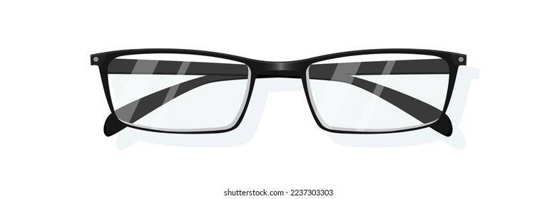 Glasses for eyes, front view vector illustration. Eyeglasses with black metal frame and clear lenses, male or female eyewear with stylish hipsters rim of retro shapes, optical equipment for reading