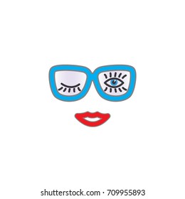 glasses, eyes, lips, icon, vector illustration