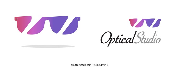 Glasses visual studio logo vector o gafas de sol lentes de ojos logotipo tienda diseño ilustración gráfica moderna, accesorios oftalmológicos tienda señalización, accesorios ópticos de visión forma 