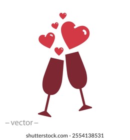 glasses filled with hearts icon, feelings and love, concept of valentines day, lovers day, flat web symbol, vector illustration