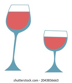 Glasses filled with red wine, isolated icons of cups served in restaurant or cafe. Making and tasting, degustation of alcoholic beverage, fine drinks and top expensive products. Vector in flat style