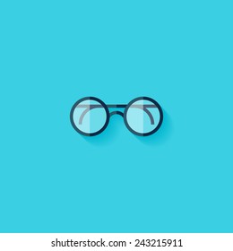Glasses flat icon. Modern flat icons vector collection with long shadow effect in stylish colors of web design objects. Trendy Flat Style. Isolated on blue background. Flat design. EPS 10.