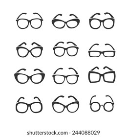 Glasses frames icons set, isolated vector illustration. Design for stickers, logo, web and mobile app. 