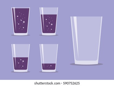 Glasses with fresh sparkling orange or carrot juice. Set of flat icons isolated on checkered background. Yellow liquid in transparent container. Stylized vector eps10 illustration with transparency.