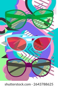 Glasses geometrical graphic retro theme background. Minimal geometric elements. Vintage abstract shapes vector illustration.