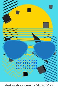 Glasses geometrical graphic retro theme background. Minimal geometric elements. Vintage abstract shapes vector illustration.