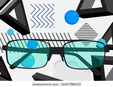 Glasses geometrical graphic retro theme background. Minimal geometric elements. Vintage abstract shapes vector illustration.