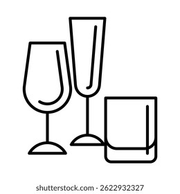 Ícone de óculos e copos. Ilustração de linha fina do elemento da decoração da casa.