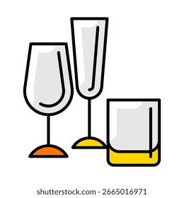 Ícone de óculos e copos. Ilustração de linha fina do elemento da decoração da casa.