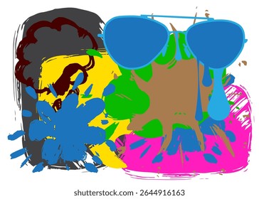 Glasses graffiti. Abstract modern street art decoration performed in urban painting style.