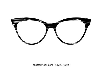 Glasses grunge texture vector. Accessory art black collection cool flat design. Elegant spectacles white background.