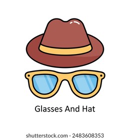 Brille und Hut Vektorgrafik gefüllt Umriss Design Illustration. Symbol auf weißem Hintergrund EPS 10 Datei