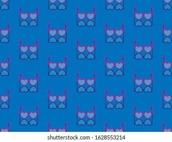 Glasses heart shape frame 3D isometric seamless pattern, Eyeglasses fashion product concept poster and social banner post design illustration isolated on blue background with copy space, vector eps 10