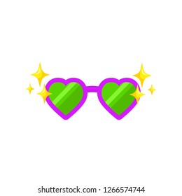 Glasses heart shape for photobooth, photo props design. Cartoon glasses for selfie apps. Vector isolated white background
