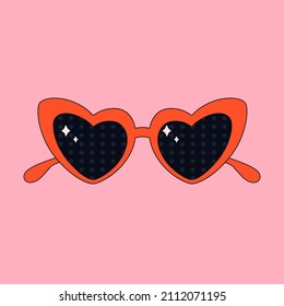 Glasses in heart shape. Retro glasses. Valentines Day, 70's style element. Vector illustration