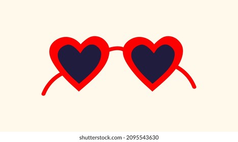 Glasses with heart. Sunglasses, stylish elements for website. Eye protection for summer. Trendy and fashionable look, modern image. Cartoon flat vector illustration isolated on beige background