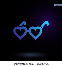 Glasses with heart vector icon. Graphic symbol for web design, logo. Isolated sign on a black background.