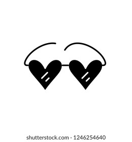 Glasses with hearts black icon, vector sign on isolated background. Glasses with hearts concept symbol, illustration 