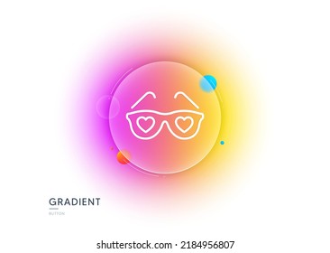 Glasses with hearts line icon. Gradient blur button with glassmorphism. Valentines day spectacles sign. Love accessory symbol. Transparent glass design. Love glasses line icon. Vector