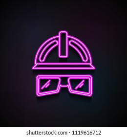 glasses and a helmet construction icon. Element of Home repair tool icons for mobile concept and web apps. Neon glasses and a helmet construction icon can be used for web on dark gradient background