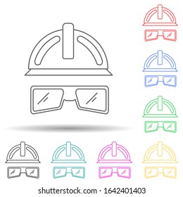 glasses and a helmet construction multi color style icon. Simple thin line, outline vector of home repair tool icons for ui and ux, website or mobile application