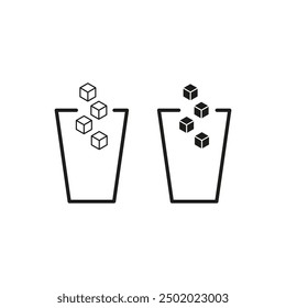 Glasses with ice cubes icons. Black and white vector design. Minimalistic beverage concept.