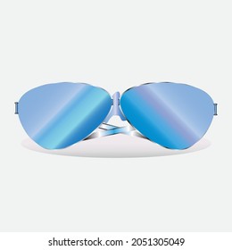 Glasses Icon In 3d, Oval Blue Mirrors Reflect Light, Symbols Available In Vector Format