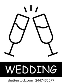 Glasses icon. Beauty, holiday, alcohol, drinking, glasses knocking against each other, fun, silhouette, simplicity, solemnity and celebration. The concept of marriage, a fateful decision.