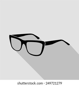 glasses icon - black illustration with long shadow