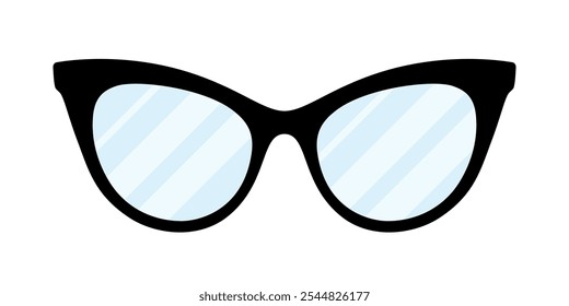 Glasses icon. Black rimmed spectacles with blue lenses on white background. Vector flat illustration.