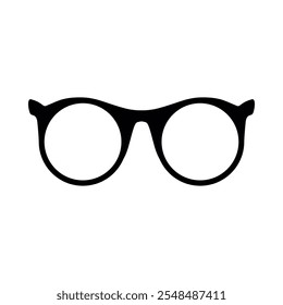 The glasses icon. Black silhouette of glasses. Vision-correcting glasses, sunglasses. Vector illustration isolated on a white background for design and web.