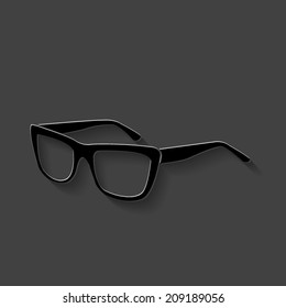 glasses icon - black vector illustration with shadow on dark background