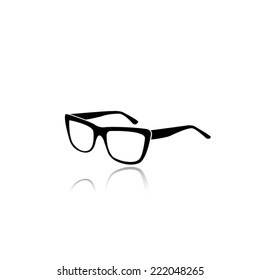 glasses icon - black vector illustration with reflection